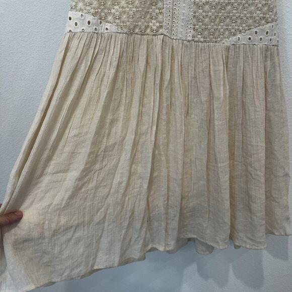 Umgee Cream Lace Peasant Babydoll Mini Dress Size M Femenine Fairy Cottage - Picture 3 of 7